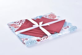 DKD Home Decor Set de 5 Mantel Navidad Moderna 150 x 150 cm Algodón Poliéster Azul Celeste Rojo Reno