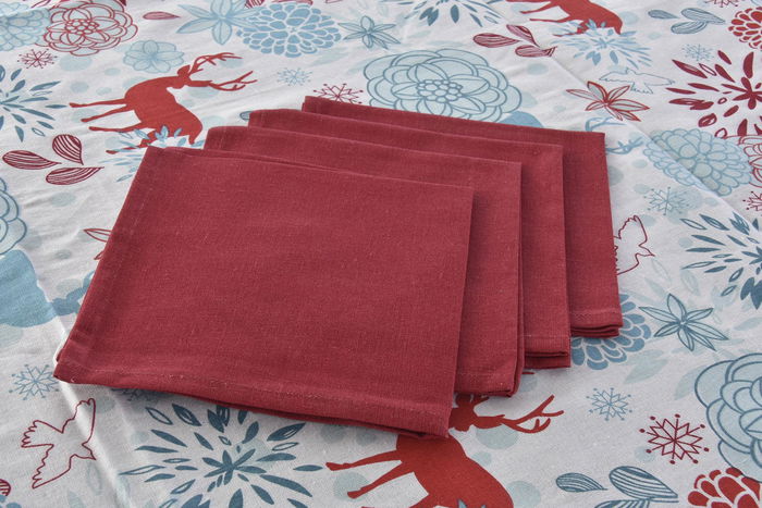 DKD Home Decor Set de 5 Mantel Navidad Moderna 150 x 150 cm Algodón Poliéster Azul Celeste Rojo Reno