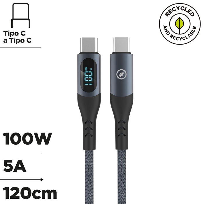 muvit for change cable Tipo C a Tipo C 100W con pantalla LCD gris