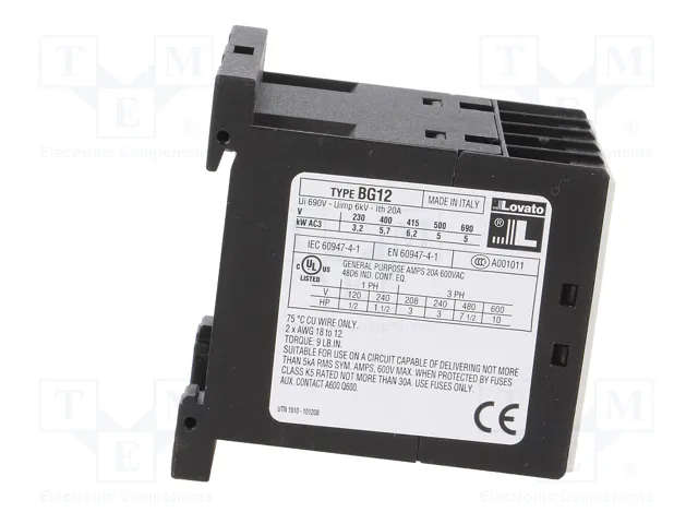 LOVATO ELECTRIC Contactor BG 3-polar 12A 24VAC