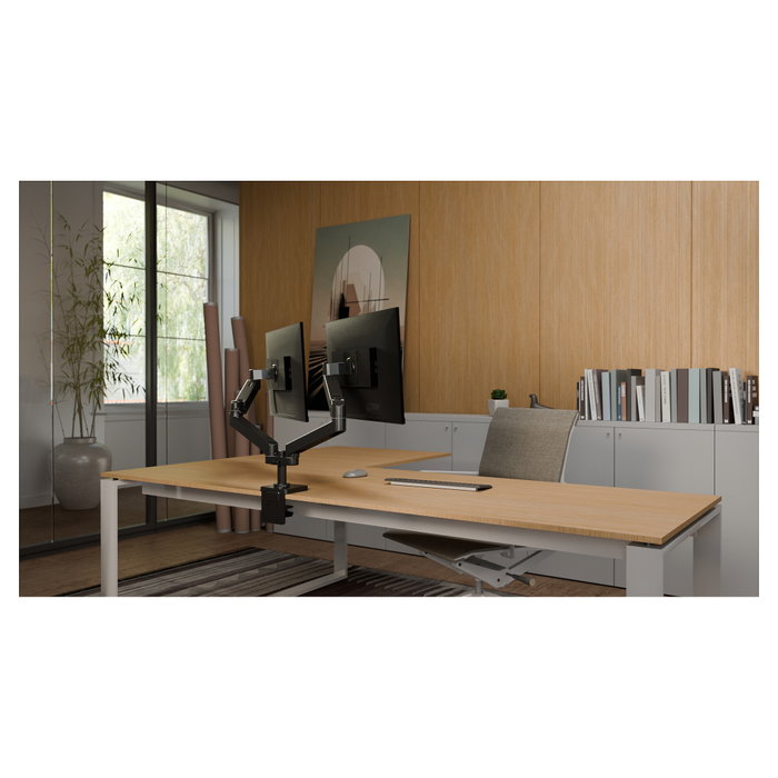 Ergotron LX Pro Series 45-686-292 Soporte doble para Monitor de Escritorio, 2 pantallas hasta 27" (68.6cm) y 10kg cada una, 100x100mm VESA, ajuste de altura/inclinación, color Negro