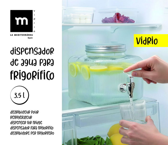 Inde Tarro Dispensador Frigo de Vidrio 3.5 Litros La Mediterran, 19 x 19 x 16.5 cm (6 Unidades)