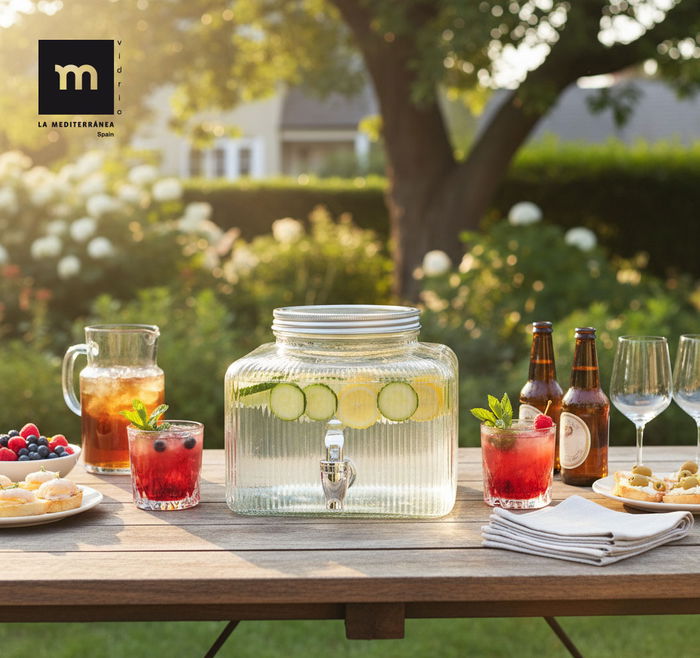 Inde Tarro Dispensador Frigo de Vidrio 3.5 Litros La Mediterran, 19 x 19 x 16.5 cm (6 Unidades)