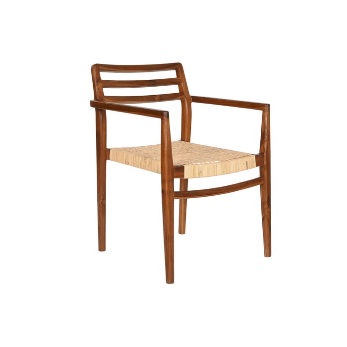 DKD Home Decor Silla de Teca y Ratán Marrón 58x50x86 cm