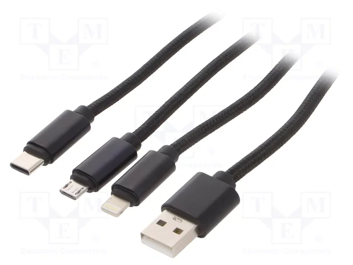 Gembird Cable de carga 3 en 1 Lightning, microUSB, USB-C 1.0 m negro Gembird Cable de carga 3 en 1 Lightning, microUSB, USB-C 1.0 m negro