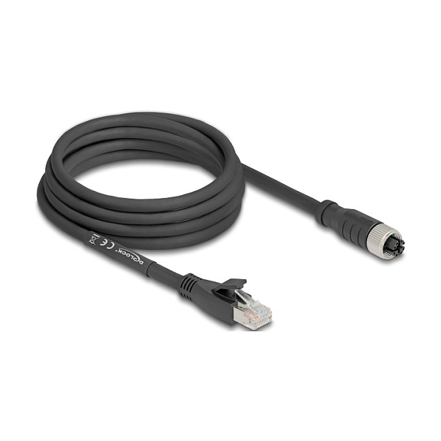 DeLOCK Cable de red Cat5e S/FTP M12 X-codificado 8 pin hembra a RJ45 macho 3 m Negro