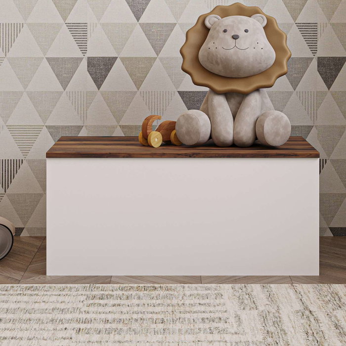 Hanah Home Baúl Florya Blanco Rústico Nogal 90x45.5x45 cm