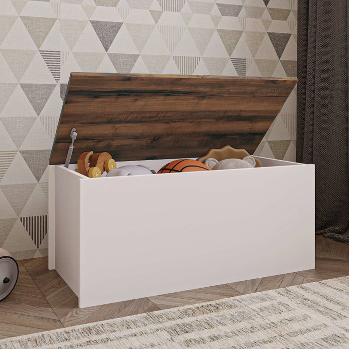 Hanah Home Baúl Florya Blanco Rústico Nogal 90x45.5x45 cm