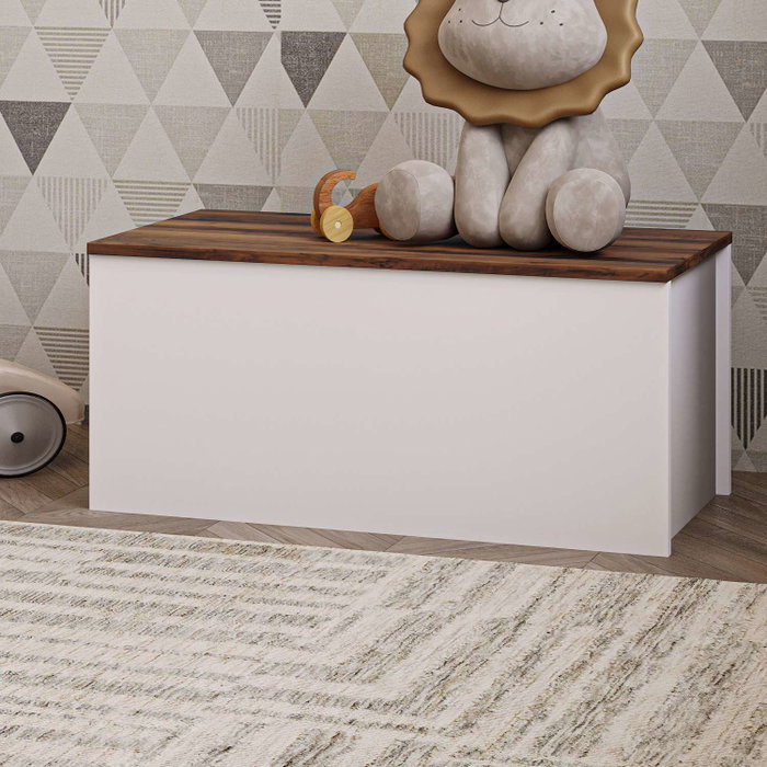 Hanah Home Baúl Florya Blanco Rústico Nogal 90x45.5x45 cm