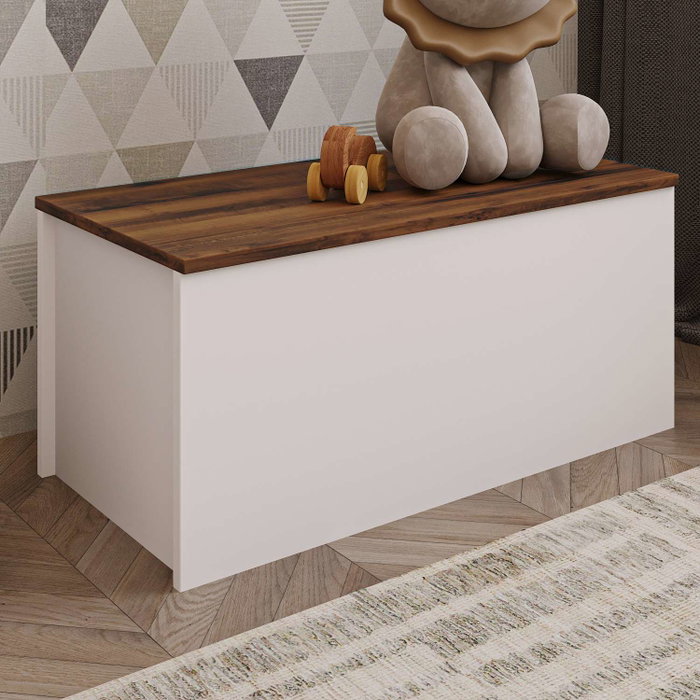 Hanah Home Baúl Florya Blanco Rústico Nogal 90x45.5x45 cm