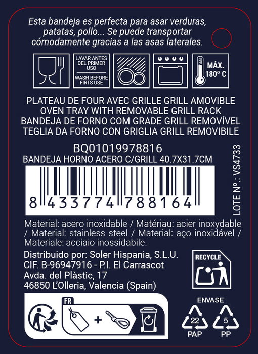 Quttin Bandeja Horno con Grill 40.7 x 31.7 cm (12 Unidades)