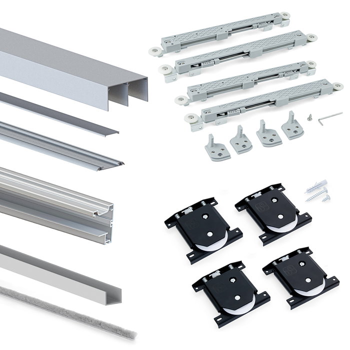 Emuca Kit de herrajes para armario de 2 puertas correderas y cierre suave Placard 90, perfil Vall, espesor 19mm, tableros no incluidos, Anodizado mate