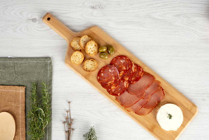 Kinvara Set de 6 Tablas de Aperitivo de Bambú con Mango 50 x 14 x 1,5 cm Kinvara Set de 6 Tablas de Aperitivo de Bambú con Mango 50 x 14 x 1,5 cm