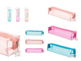 PINCELLO Estuche Transparente Surtidos Pequeño 20 cm x 5 cm x 4.5 cm Azul, Salmón, Rosa (Set de 24)