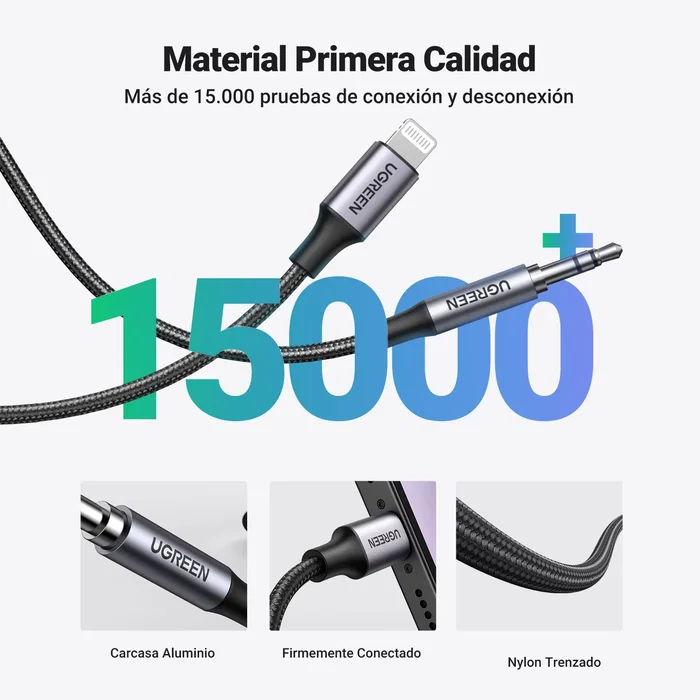 Ugreen Cable adaptador Lightning a Jack 3,5 mm 1 m Plata
