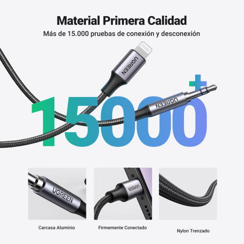 Ugreen 70509 Cable Adaptador Lightning a 3.5mm MFi Certificado, 1 Metro Color Plata, para iPhone 14/13/12/11/X/8/7, iPad, iPod (Sin Carga) Ugreen 70509 Cable Adaptador Lightning a 3.5mm MFi Certificado, 1 Metro Color Plata, para iPhone 14/13/12/11/X/8/7, iPad, iPod (Sin Carga)