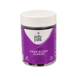 JELLY PILLS Deep Sleep 70 Gummies Suplemento para Dormir con Melatonina 1.9 mg, Ashwagandha, Triptófano, Vitamina B6 - Cereza, Sin Azúcares, Gluten Free