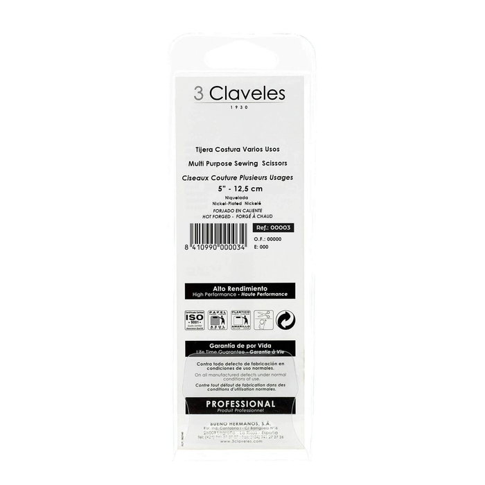3 Claveles Tijera de costura 5 pulgadas