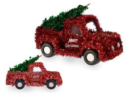 Krist+ Coche de Navidad Espumillón Rojo, Plástico, 15x18x27 cm (Set de 8)