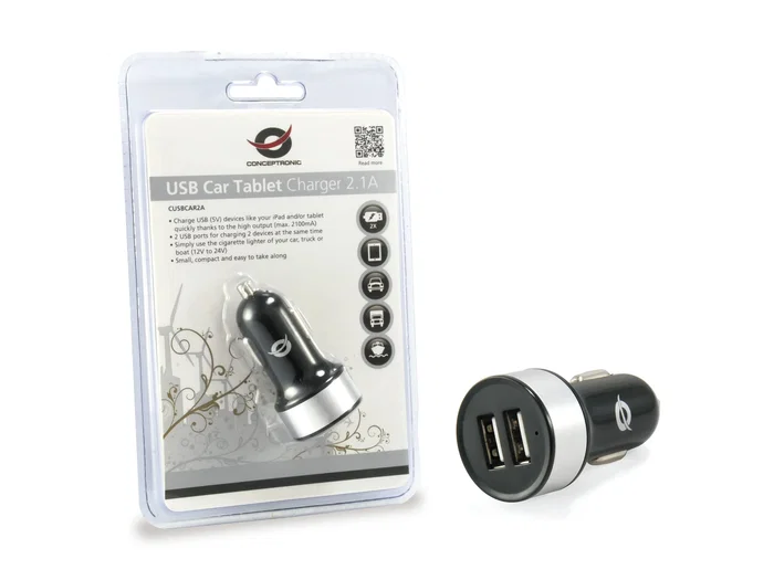 Conceptronic CUSBCAR2A Cargador de coche dual con 2 puertos USB-A Conceptronic CUSBCAR2A Cargador de coche dual con 2 puertos USB-A