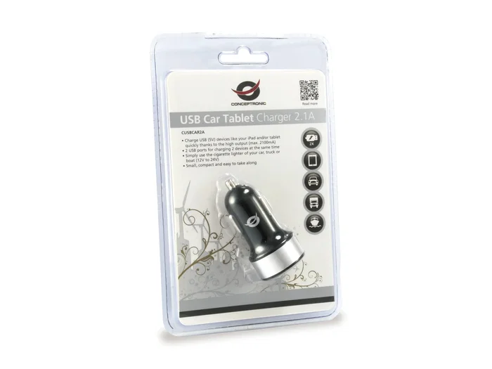 Conceptronic CUSBCAR2A Cargador de coche dual con 2 puertos USB-A Conceptronic CUSBCAR2A Cargador de coche dual con 2 puertos USB-A