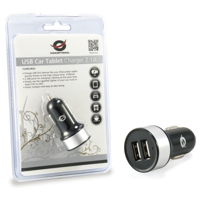 Conceptronic Cargador de Coche Dual USB CUSBCAR2A Plata Conceptronic Cargador de Coche Dual USB CUSBCAR2A Plata