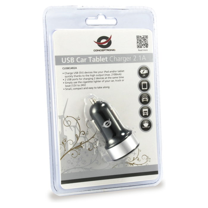 Conceptronic Cargador de Coche Dual USB CUSBCAR2A Plata Conceptronic Cargador de Coche Dual USB CUSBCAR2A Plata