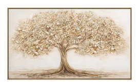 DKD Home Decor Cuadro Lienzo Árbol Pintado a Mano Beige 120x70x3,7 cm