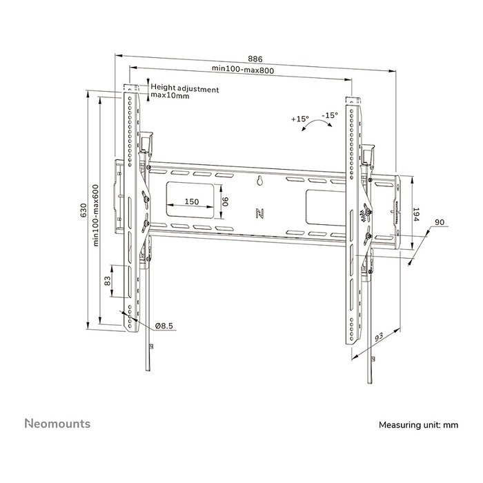 Neomounts WL35-750BL18 Soporte de pared inclinable para TV o monitor de 55" a 98" (2.49m), hasta 125kg, VESA 100x100 a 800x600, Negro