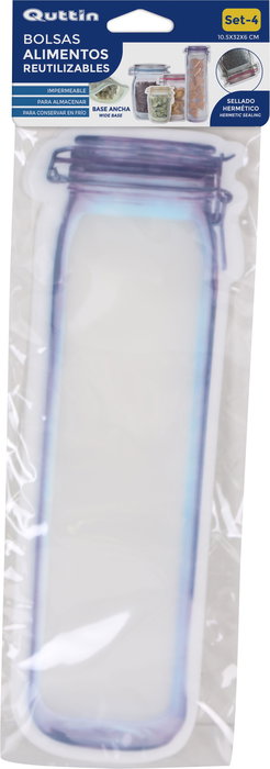 Quttin Set de 4 Bolsas Reutilizables para Alimentos, 10.5 x 32 cm, Bolsas de Almacenamiento (36 Unidades)