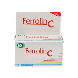 TREPATDIET-ESI Ferrolin C 30Cap. Complemento alimenticio de Hierro, Vitamina C, Ácido Fólico y B12. Apto Veganos.