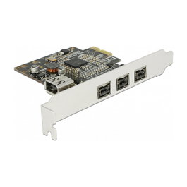 DeLOCK 89864 Tarjeta PCI Express x1 con 3 Puertos FireWire 800 Externos + 1 FireWire Interno, IEEE 1394, Texas Instruments, 0.8 Gbit/s