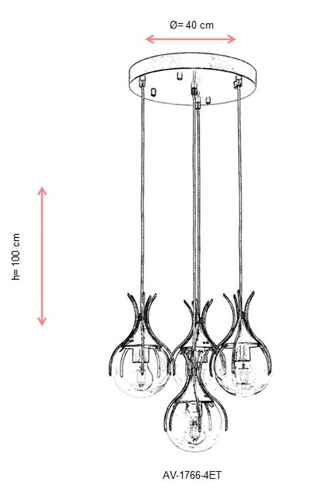Opviq Lámpara de Araña AV-1766-4ET Metal y Cristal 100cm x 40cm 4xE27 Color Envejecido