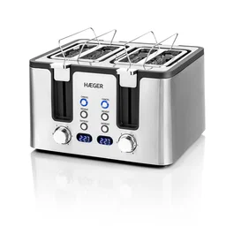 Hageo TO-17D.015A Tostadora para 4 Rebanadas, Acero Inoxidable, 1700W con 6 Niveles, Función Descongelar y Recalentar, Control Electrónico