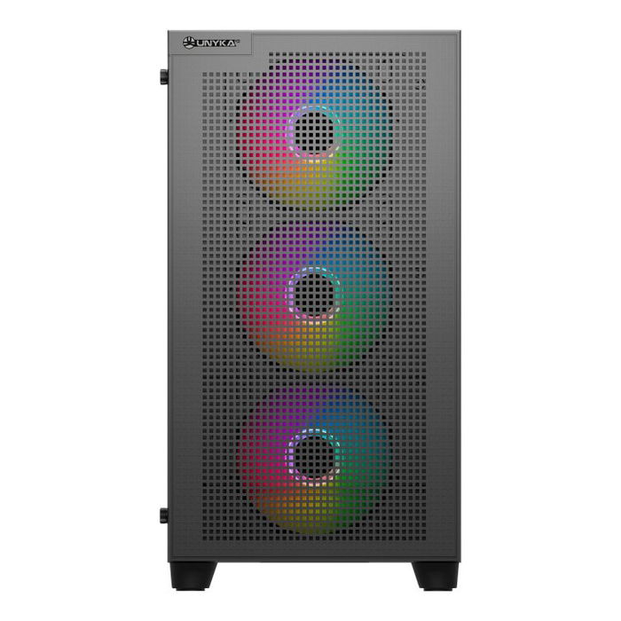 Unyka Revelat Mesh Edge ARGB - Caja de Ordenador Gaming MicroATX con 4 Ventiladores ARGB, Vidrio Templado, Compatible GPU 450mm y Refrigeración Líquida