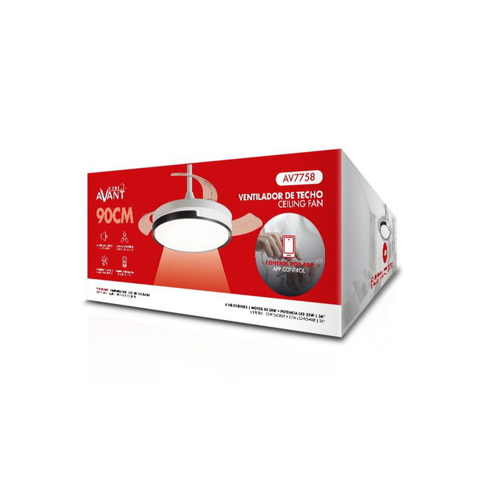 AVANT Ventilador de Techo 36" Aspas Retráctiles - Motor 30W, LED 36W - 3 Velocidades - Control por App