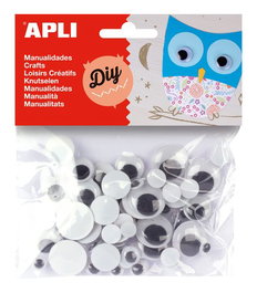 Apli Ojos Móviles Negros Redondos Sin Adhesivo Tamaños Surtidos -Bolsa 75U-