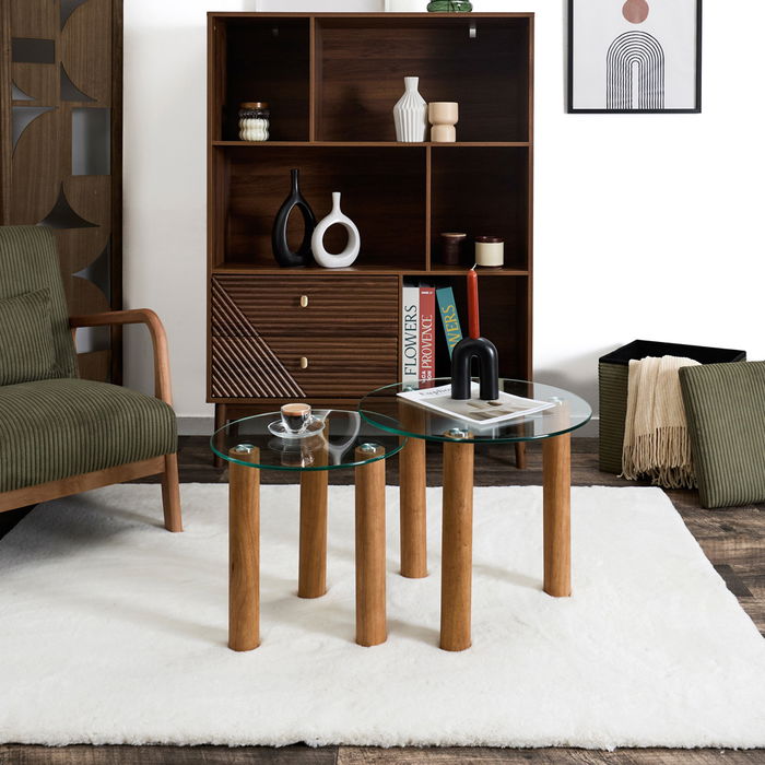 Home Deco Factory Juego 2 Mesas Nido Vidrio Cristal Cocooning Home Deco Factory Juego 2 Mesas Nido Vidrio Cristal Cocooning