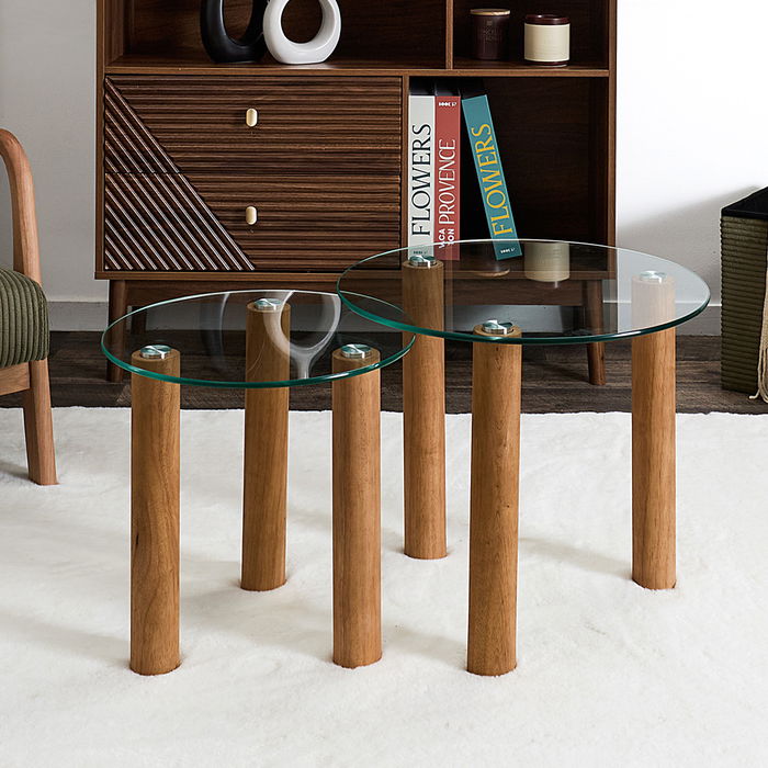 Home Deco Factory Juego 2 Mesas Nido Vidrio Cristal Cocooning Home Deco Factory Juego 2 Mesas Nido Vidrio Cristal Cocooning