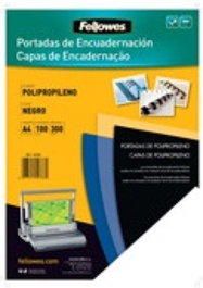 FELLOWES Caja de 100 tapas de encuadernación A4, 180 micras, negro opaco