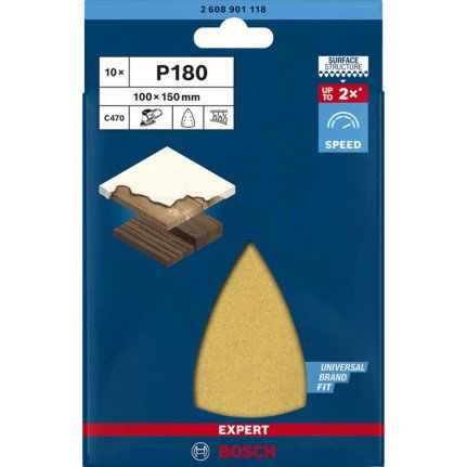 Bosch C470.100x150 mm.K18.10x Hoja lijadora para Madera 100x150 mm K180 (10 Unidades)