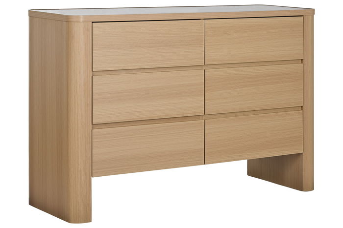 DKD Home Decor Tavertine top Cómoda 6 Cajones Estilo Moderno Gris Claro Natural Marmol Mdf 120x40x80 cm