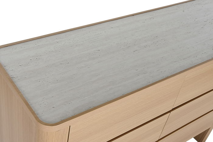 DKD Home Decor Tavertine top Cómoda 6 Cajones Estilo Moderno Gris Claro Natural Marmol Mdf 120x40x80 cm