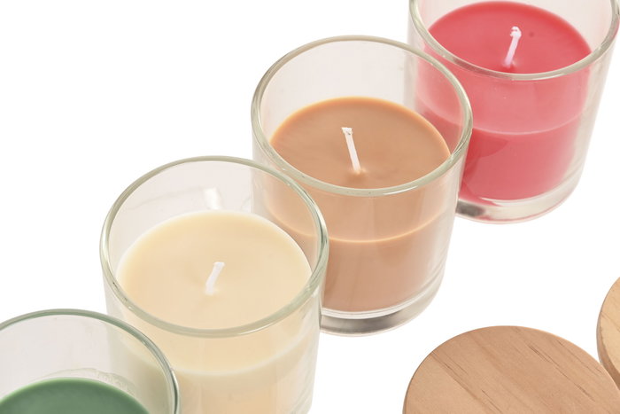 DKD Home Decor Vela de Cristal con Tapa de Madera, Surtido de 4 Unidades