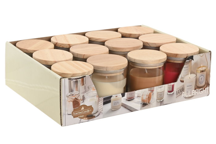 DKD Home Decor Vela de Cristal con Tapa de Madera, Surtido de 4 Unidades