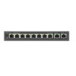 Ruijie Networks RG-ES110D-P Switch No Administrado Fast Ethernet (10/100) con 8 Puertos PoE+, 2 Puertos Gigabit, Negro