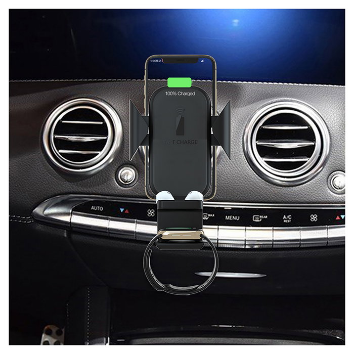 Terratec ChargeAir All Car - Soporte Activo de Coche con Cargador Inalámbrico para Smartphone y Reloj Inteligente