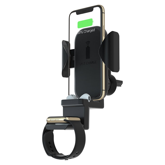 Terratec ChargeAir All Car - Soporte Activo de Coche con Cargador Inalámbrico para Smartphone y Reloj Inteligente