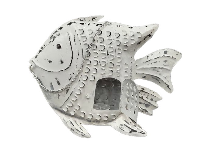 DKD Home Decor Decoración Metal Pez Decapé Blanco