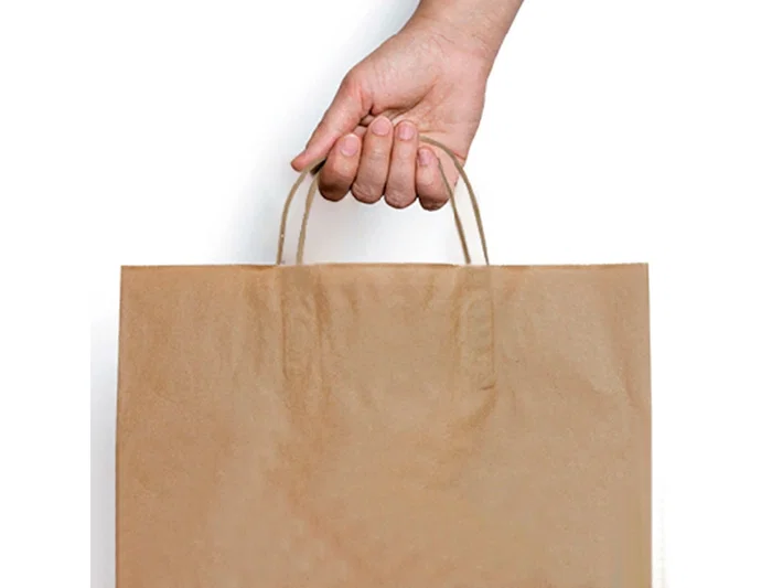 Blanca Bolsa kraft basika natural reciclado 90 gr asa retorcida 240x100x320 mm